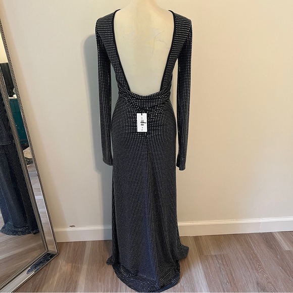 WeWoreWhat Crystal Backless Gown Size 0 Long Sleeve small black party dress - Picture 4 of 11